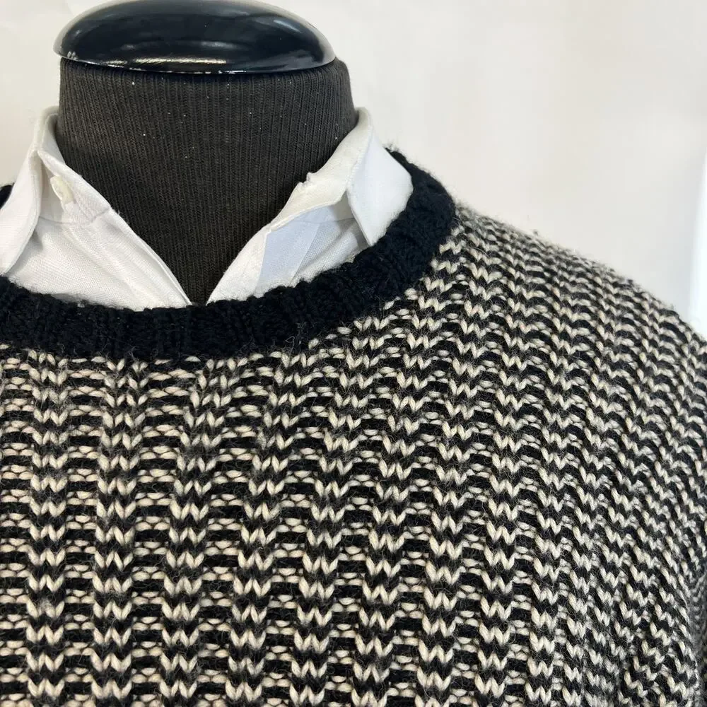 Vintage Polo Ralph Lauren Brioche Large Sweater Black White‎ Wool Knit Crewneck